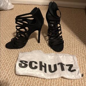 Schutz Black Strappy Heels for Women